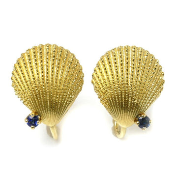 TIFFANY&Co.  K18YG Yellow Gold Shell Motif Earrings Sapphire 5.8g Women's