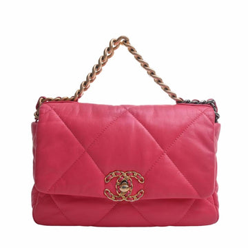 CHANEL Lambskin 19 Coco Mark Chain Shoulder Bag Pink Ladies