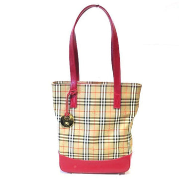 BURBERRY Nova Check x Red Nylon Canvas Leather Bag Tote Women's