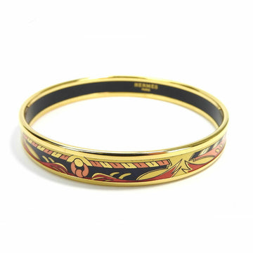 HERMES enamel bangle bracelet accessory Y engraved cloisonne plated GP gold orange black yellow ladies  accessories
