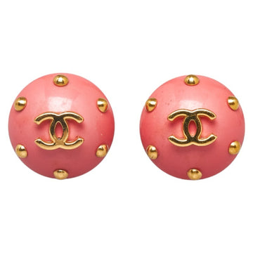 CHANEL round earrings pink gold plated ladies