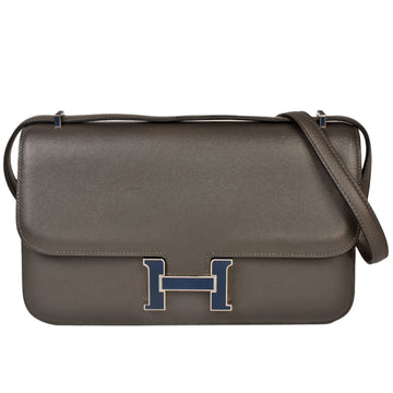 HERMES Constance 3 Elan Verso Vaux Swift R stamp [manufactured in 2014] Silver lacquer hardware Shoulder bag Gray x Blue