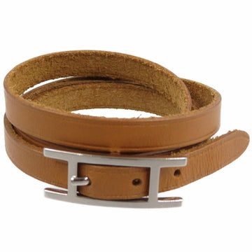 HERMES API3 H leather metal brown silver bracelet