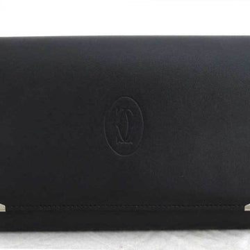 Cartier wallet mast line black x leather folio women's men's