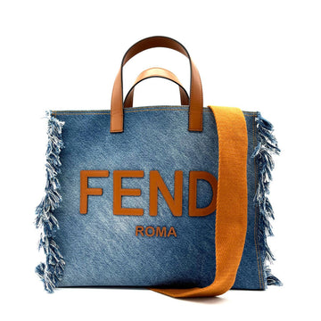 FENDI Handbag Shoulder Bag Denim/Leather Blue x Brown Men's 7VA591 AMAJ