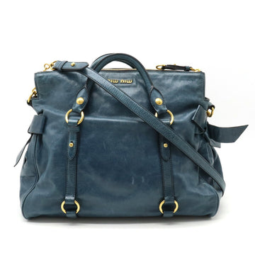 MIU MIU Miu Handbag Tote Bag Shoulder Ribbon Leather Blue