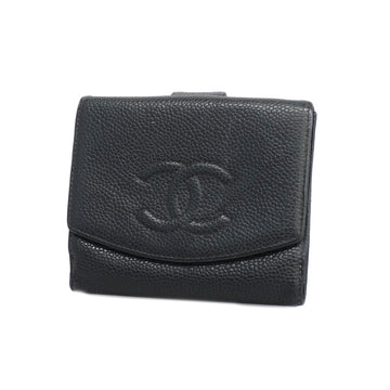 CHANELAuth  Women's Caviar Leather Long Wallet [bi-fold] Black