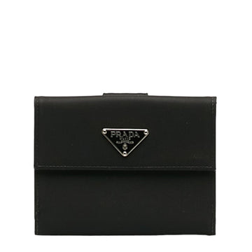 PRADA Triangle Plate Bifold Wallet Black Nylon Women's