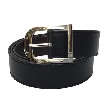 HERMES leather belt # 95 black silver buckle  M engraving [made in 2009]