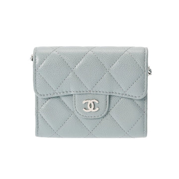 CHANEL Matelasse Chain Blue Gray Women's Caviar Skin Shoulder Bag