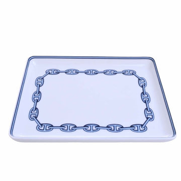 HERMES Chaine d'Incre Square Small Plate White/Blue Ladies