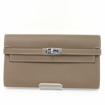 HERMES Kelly Long Vaux Epson Etoupe Y Engraved Wallet