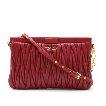 MIU MIU Miu Materasse Shoulder Bag Pochette Clutch Leather Red 5BH356