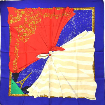 HERMES Scarf Carre 90 Souvenirs de Paris Memories of Silk Blue x Red Ivory Unisex