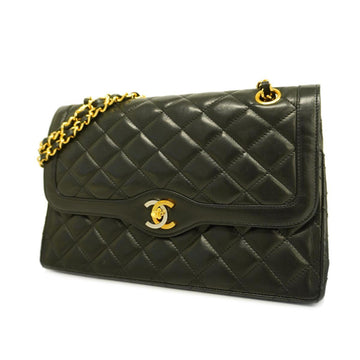 CHANEL Shoulder Bag Matelasse Paris Limited W Flap Chain Lambskin Black Gold Hardware Women's