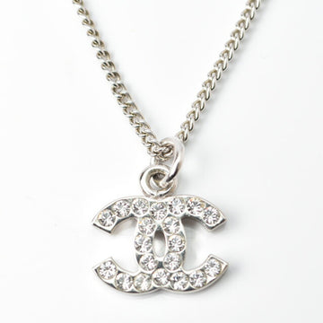 CHANEL necklace pendant  here mark CC rhinestone silver white