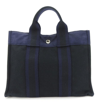 HERMES Tote Bag Fool Toe PM Black Navy Canvas Unisex Women Men  bag black navy