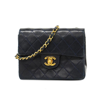 CHANEL Shoulder Bag Matelasse Chain Lambskin Navy Gold Hardware Women's