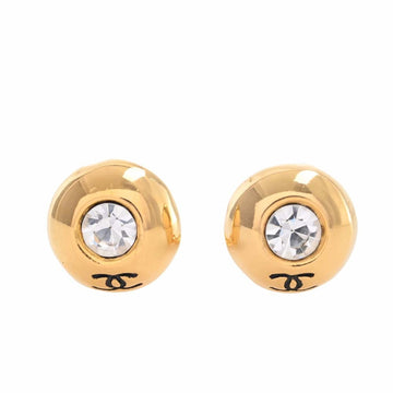 CHANEL Rhinestone Coco Mark Earrings Gold Women's