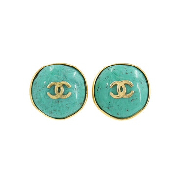 Chanel color stone here mark earrings green gold 98P vintage accessories Earrings