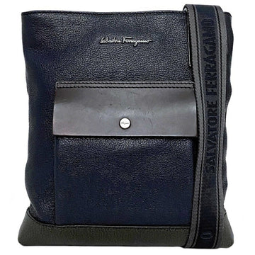 Salvatore Ferragamo shoulder bag navy gray brown FB-24 9811 leather men's crossbody