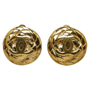 CHANEL Cocomark Button Circle Earrings Gold Plated Ladies