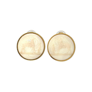 Hermes Corozo Round Earrings Gold Ivory Hose Accessories