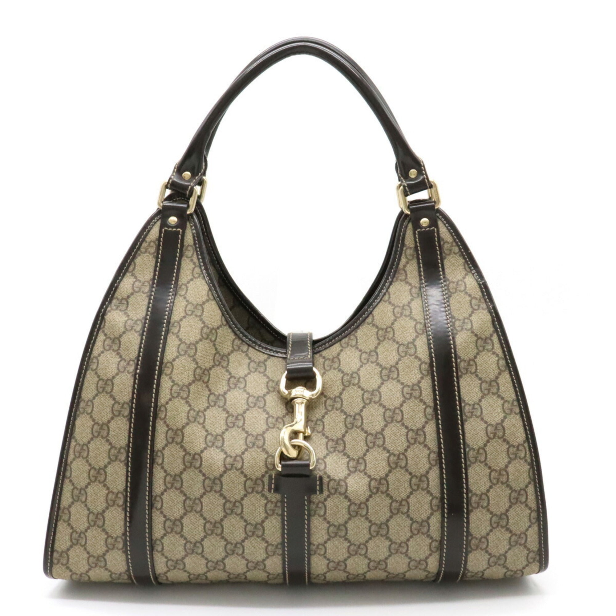 GUCCI Jackie GG Plus Supreme Shoulder Bag PVC Leather Khaki Beige Dark