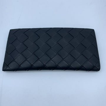 BOTTEGA VENETA Intrecciato Long Wallet Black x Blue