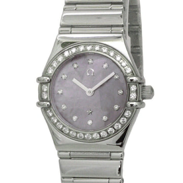 OMEGA Watch Constellation Silver Purple Shell Mini My Choice 14577800 SS Quartz  12P Diamond Melee Dial Women's