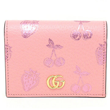 GUCCI GG Marmont Double G Card Case Bifold Wallet Strawberry & Cherry Print Leather 456126 Pink