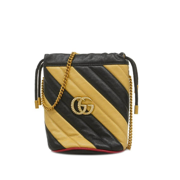 GUCCI Shoulder Bag GG Marmont 573817 Leather Black Beige Gold Hardware Women's