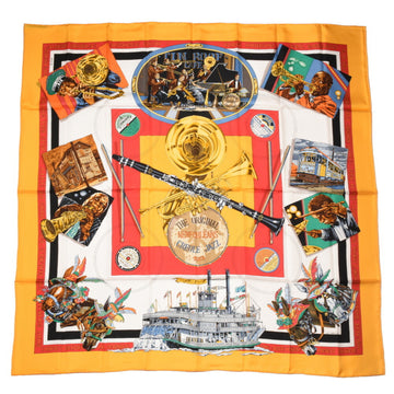 HERMES Carre 90 silk scarf THE ORIGINAL NEW ORLEANS CREOLE JAZZ yellow multicolor