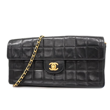 CHANEL shoulder bag chocolate bar chain lambskin black gold hardware ladies