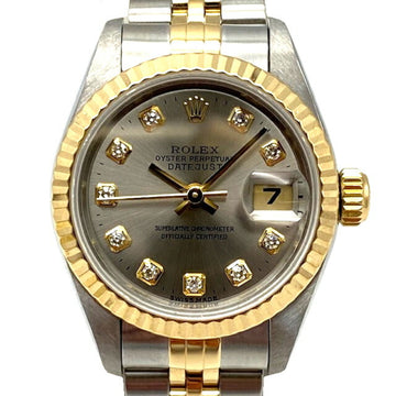 ROLEX Datejust 10P Diamond Gray Dial 69173G SS x K18YG Automatic Winding Women's Watch Wristwatch
