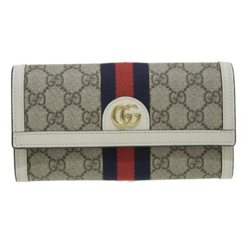 GUCCI Ophidia GG Supreme Sherry Continental Long Wallet 523153 Beige/White Women's