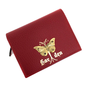 Gucci Bi-Fold Wallet Garden Mini Butterfly 516929 Leather Red Ladies GUCCI