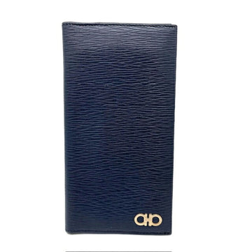 SALVATORE FERRAGAMO Long Billfold Gancini Leather Navy Wallet