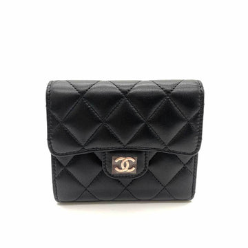 CHANEL Wallet Matelasse Classic Small Flap Black Trifold Compact Coco Mark Ladies Lambskin Leather A82288