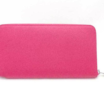 HERMES Round Zipper Long Wallet Azap Silk In Leather/Silk Pink x Multicolor Women's