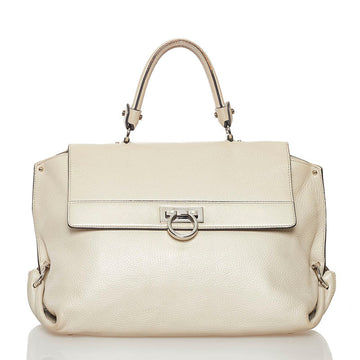 Salvatore Ferragamo Gancini Handbag FZ-21 A871 Ivory Leather Ladies