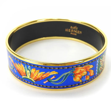 HERMES enamel bangle bracelet accessory feather pattern cloisonne gold blue multi-plated ladies accessories