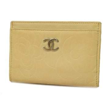 CHANELAuth  Card Case Camellia Silver Hardware Leather Ivory