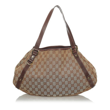 Gucci GG Canvas Abbey Handbag 130736 Beige Brown Leather Ladies GUCCI