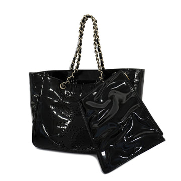 CHANELAuth  Perforated Enamel Tote Bag Women's Handbag Black