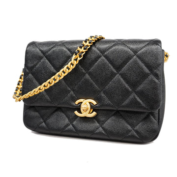 Chanel Shoulder Bag Matelasse Chain Shoulder Caviar Skin Black Gold Metal