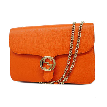 GUCCIAuth  Interlocking G 510303 Women's Leather Shoulder Bag Orange