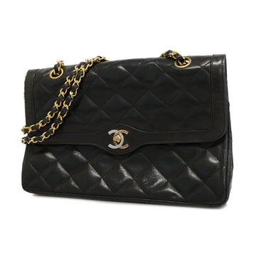 Chanel Shoulder Bag Matelasse Paris Limited W Flap W Chain Lambskin Black Gold metal