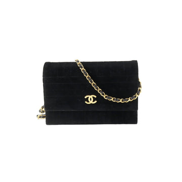 Chanel mademoiselle chain shoulder bag velor black vintage gold metal fittings Mademoiselle Bag