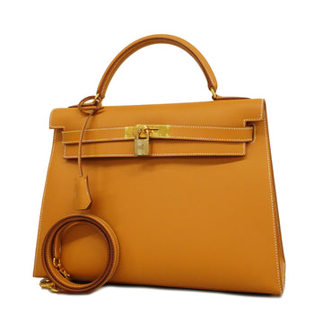 Hermes Kelly 32 CStamp Women's Box Calf Leather Handbag,Shoulder Bag Gold